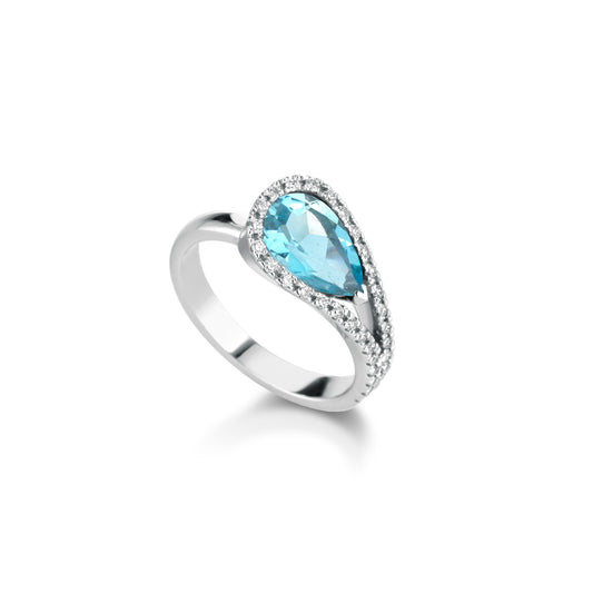 ASP06- ANELLO DIAMANTI E TOPAZIO AZZURRO