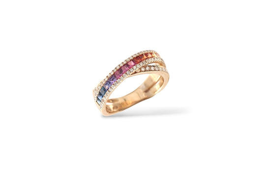 ANPFA2- Anello zaffiri multicolore e diamanti